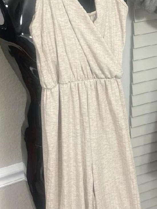 Rolla Coster Pants - Sleeveless V-Neck Beige Summer Jumpsuit